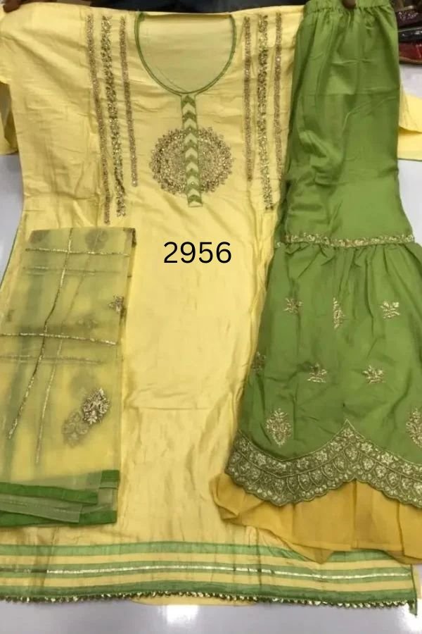 Your Choice Adaa Jam Silk Cotton Semi Stitched With Embroidery Work Plazo Suit 2956