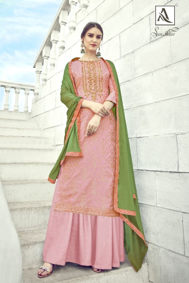 Alok Suit Sunshine Presents Pure Banarsi Dola Jacquard With Embroidery and Diamond work Ladies Suit 481-005 (S.476-005)