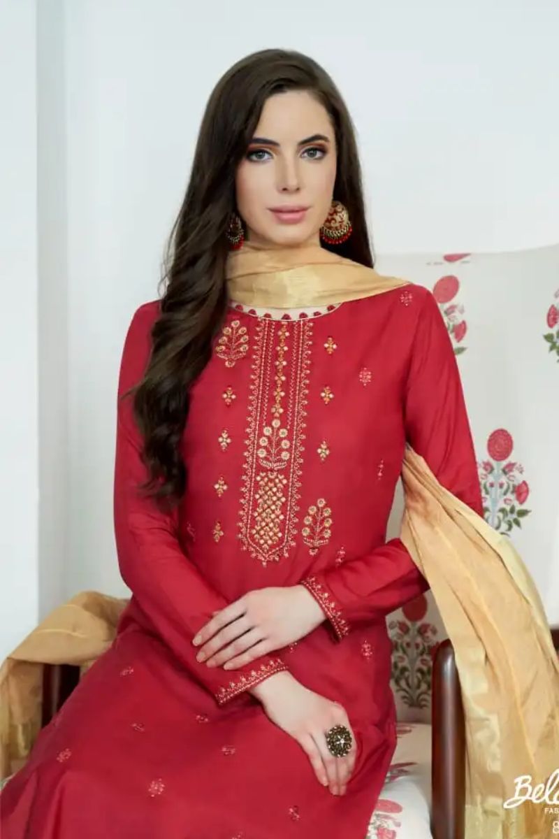 Bella Fashion Jasba Presents Viscose Muslin Embroidery Work Salwar Suit 816