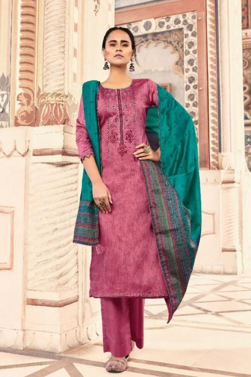 Octane Blue Jam Cotton Embroidered Un-Stitched Suit Set | Zulfat-492-003 |  Cilory.com