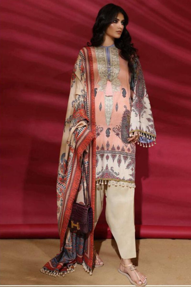 Fair Lady Sana Safinaz Muzlin Presents Pure Jam Satin Print With Heavy Patch Work Embroidery Salwar Suit 1003