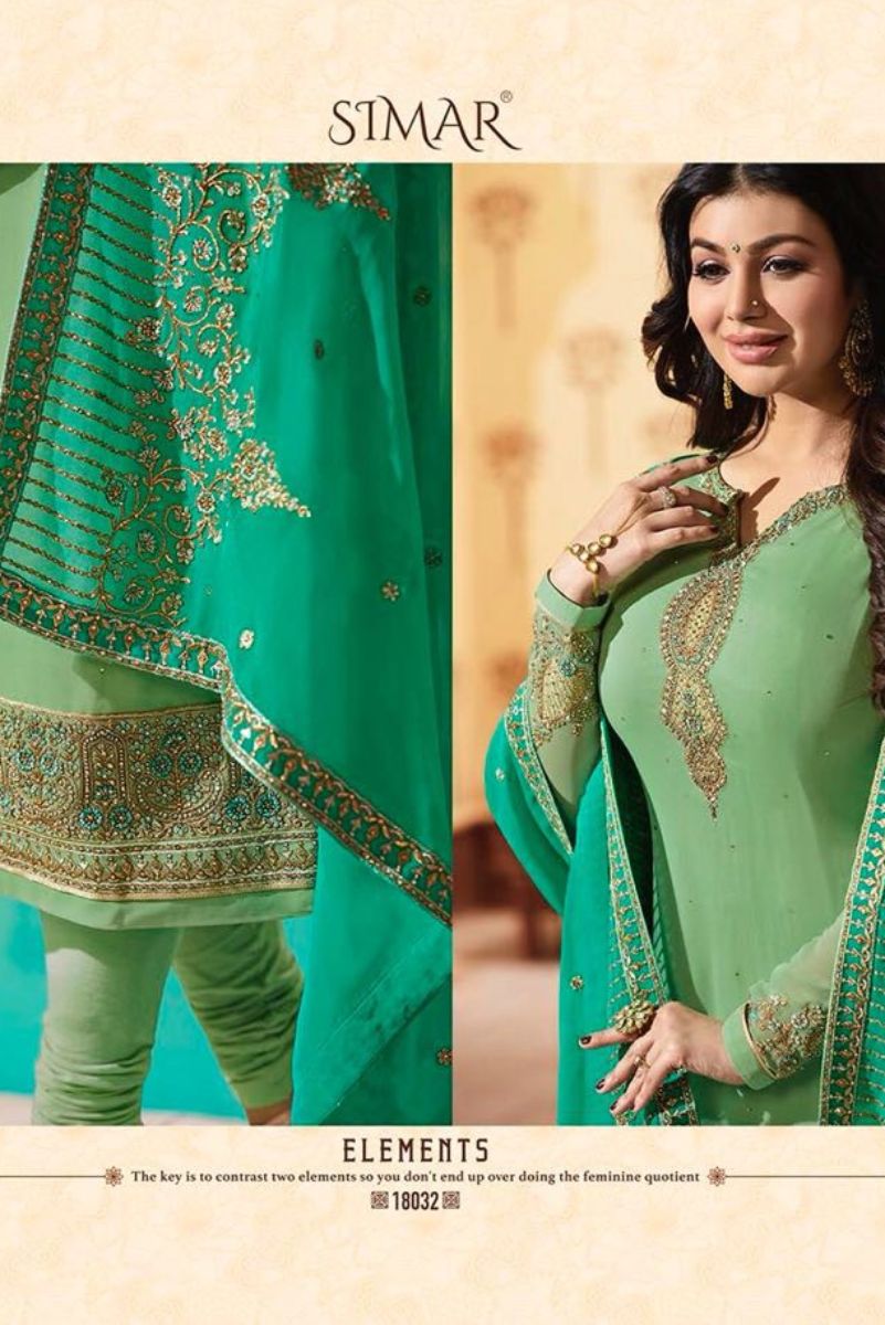 Glossy Simar Veenaz Pure Georgette With Heavy Emb Churidar Suits 18032