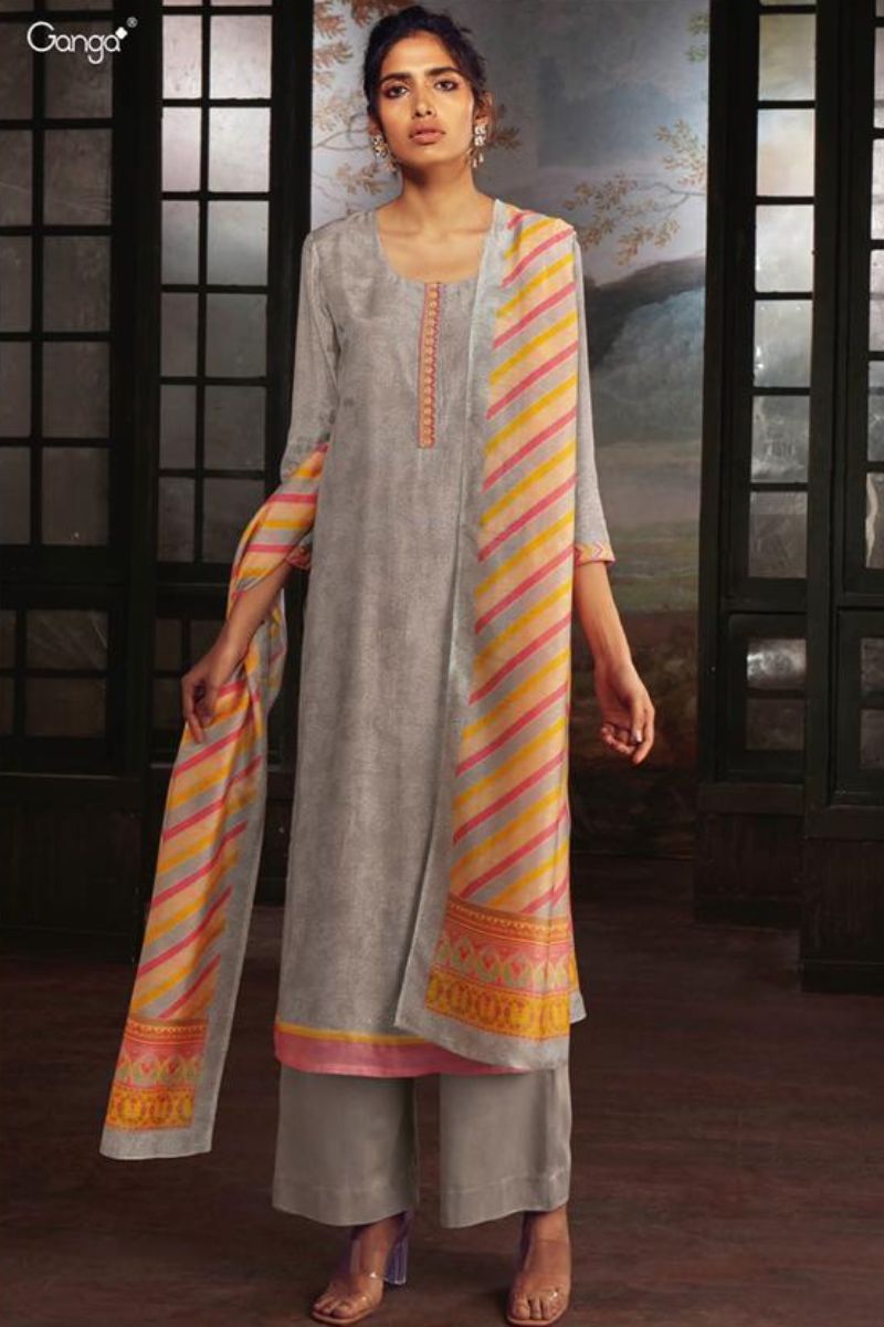 Ganga Fashion Soleia Pure Bemberg Ice Silk Digital Print With Finest Embroidery On Neckline Salwar Suit C0149
