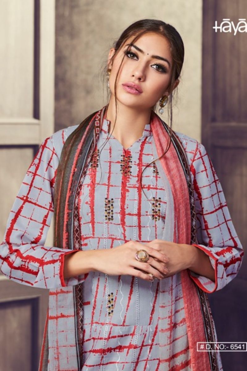 Haya The Winds Pure Cotton Satin Digital Print With Shifly Embroidery Suit Salwar 6541
