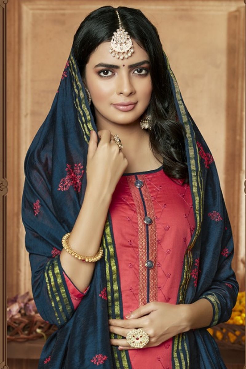 Kalarang Ziyaa Jam Silk Cotton With Embroidery Work And Fancy Buttons Suit Salwar 1331