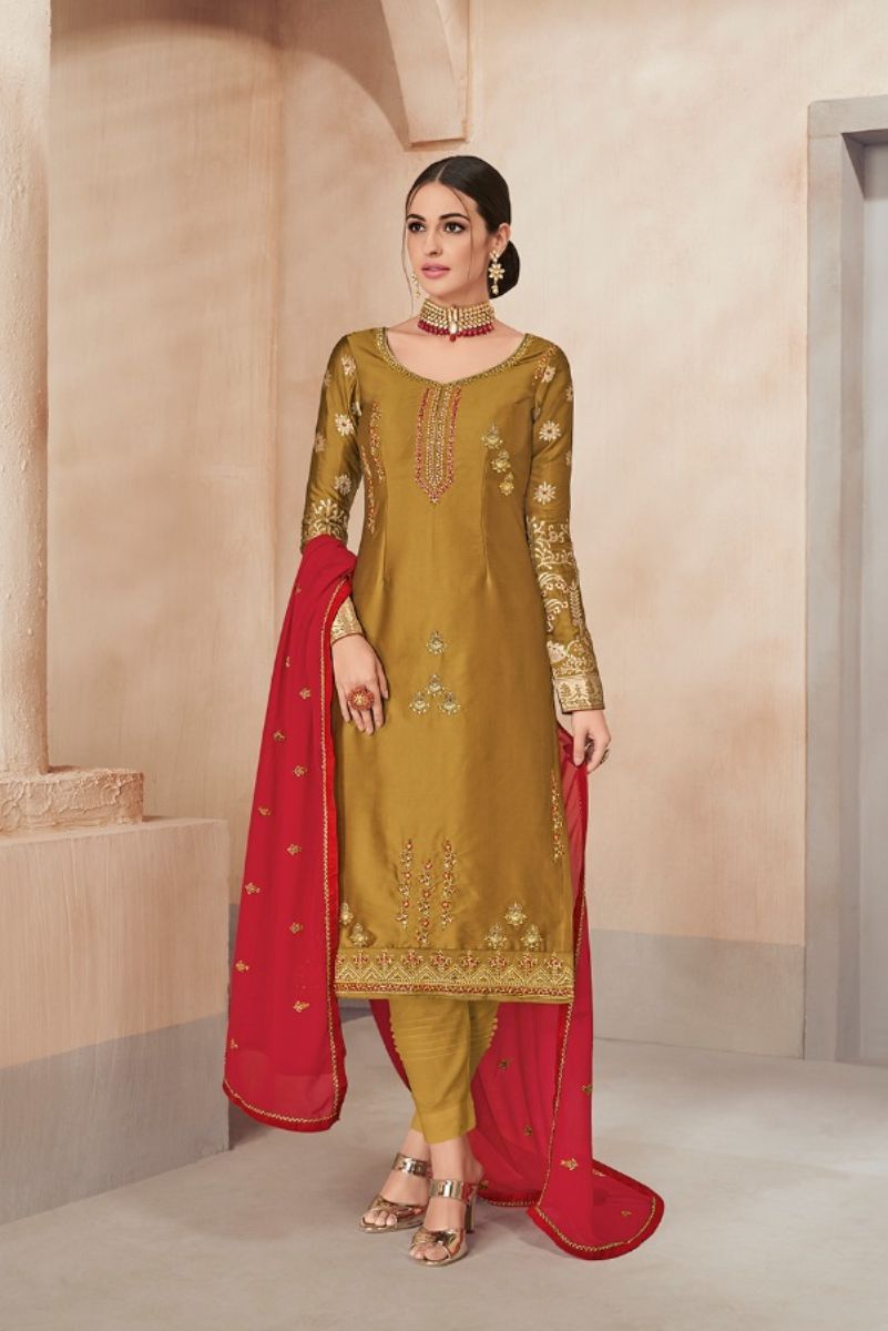 Kesari Trendz Naaz Vol 1 Pure Dola Silk With Georgette Satin With Heavy Embroidery Work Suit Salwar 9805