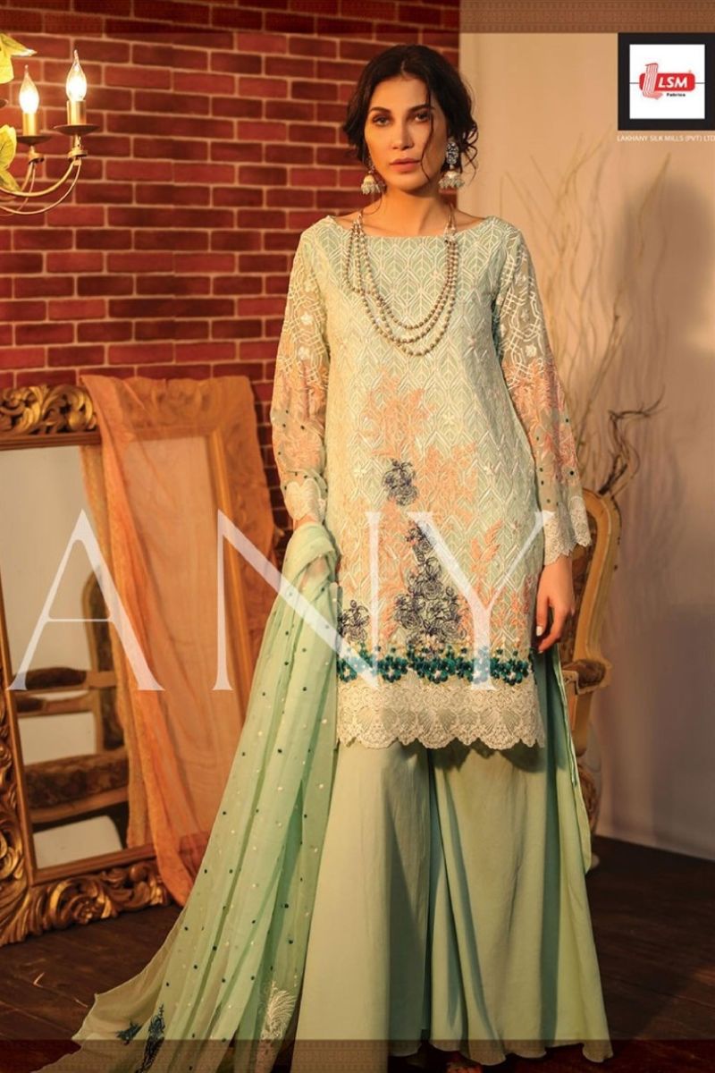 LSM Fabrics Baad E Saba Presents Chiffon Dyed Embroidered Pakistani Originals Salwar Suit BS-8003