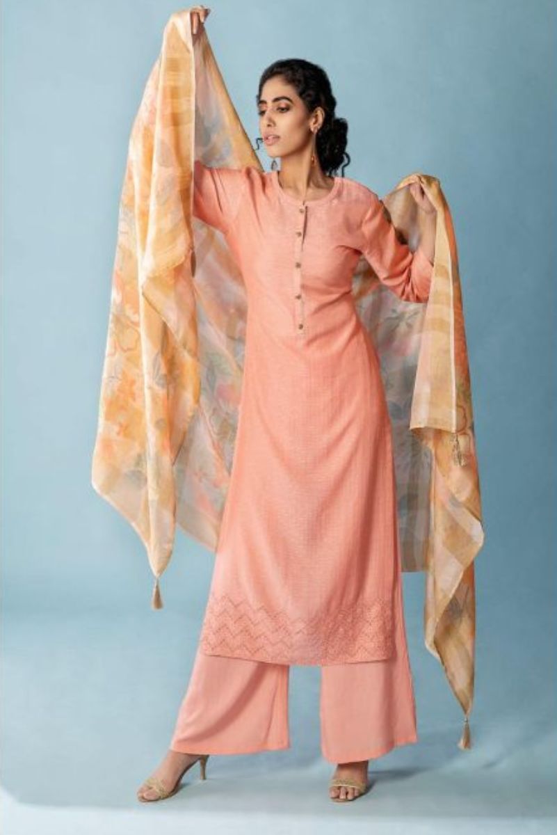 Naariti Khumaar Presents Zari Muslin With Schiffli Embroidery Ghera And Handwork Buttons Suit Salwar 8500