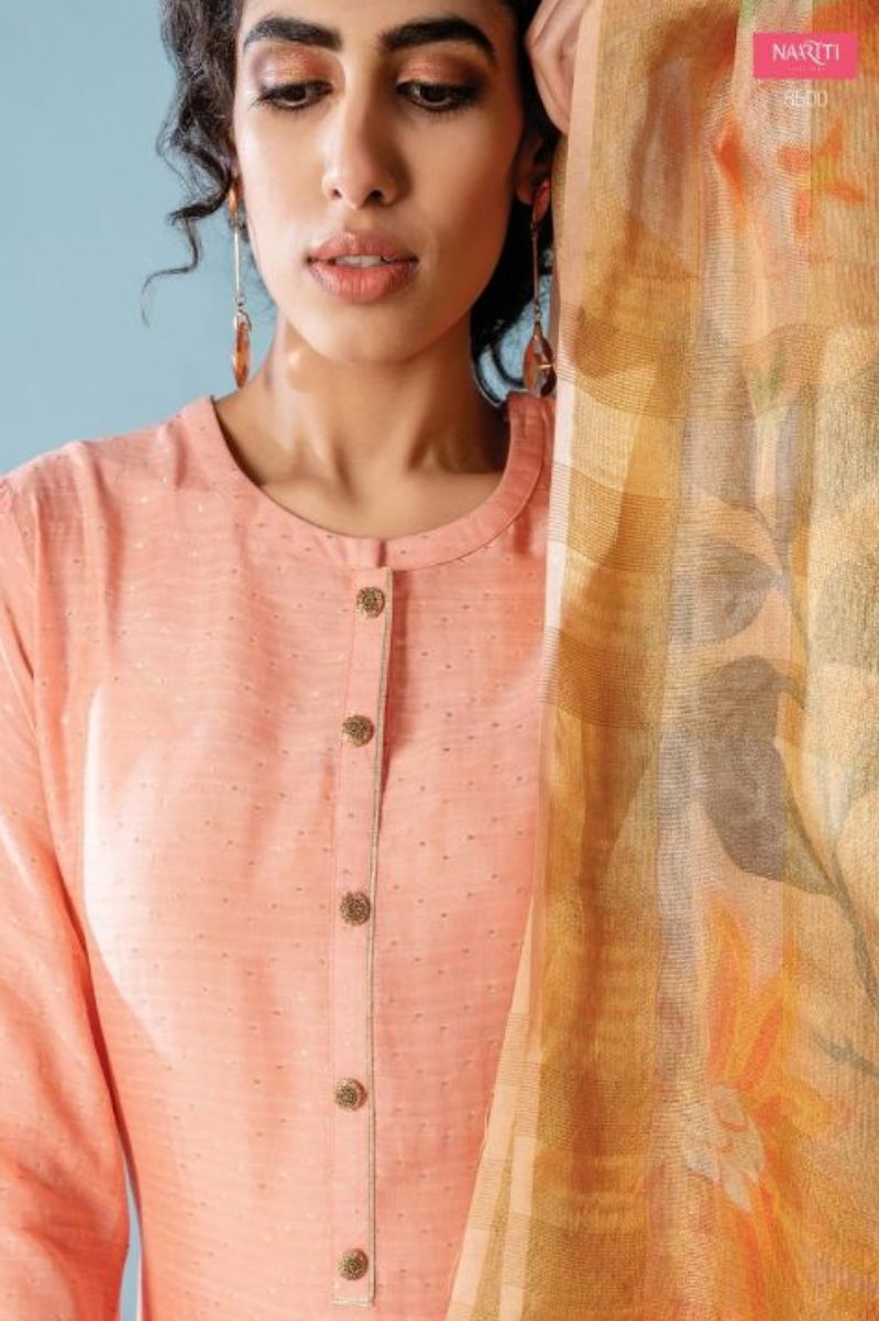 Naariti Khumaar Presents Zari Muslin With Schiffli Embroidery Ghera And Handwork Buttons Suit Salwar 8500