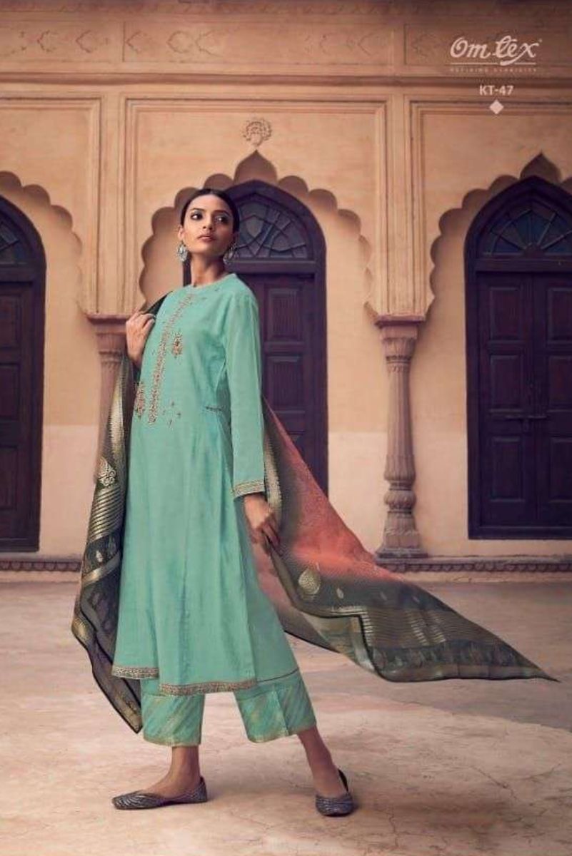 Omtex Kritha Mulberry Silk With Embroidery Plazo Suit KT-47