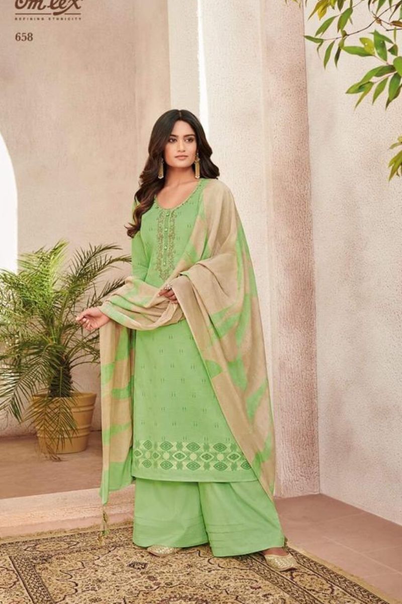 Omtex Meadow Fine Linen Foil Print With Embroidery Work Suit Salwar 658