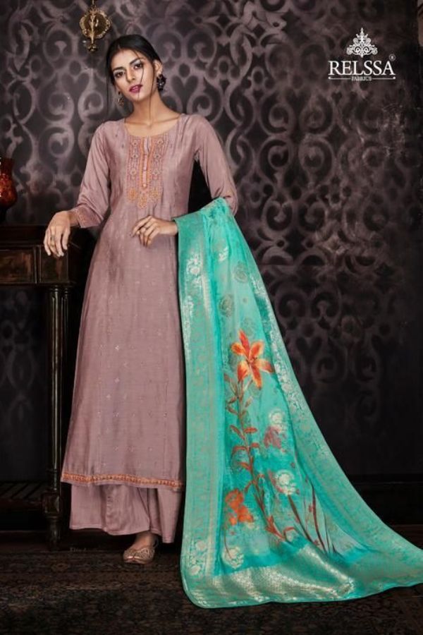 Relssa Fabrics Sajjan Kajal Presents Muslin Cotton With Embroidery Salwar Suit 15002