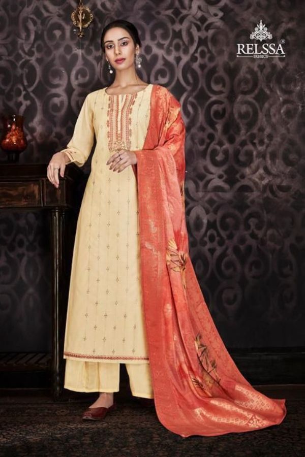 Relssa Fabrics Sajjan Kajal Presents Muslin Cotton With Embroidery Salwar Suit 15003