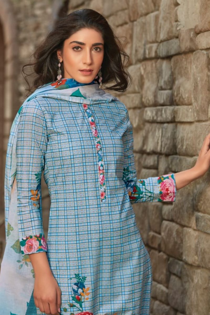 Sahiba Summer Checks Cambric Print With Embroidery & Cambric Digital Print Neck Sleeve Daman Patti Suit Salwar 337