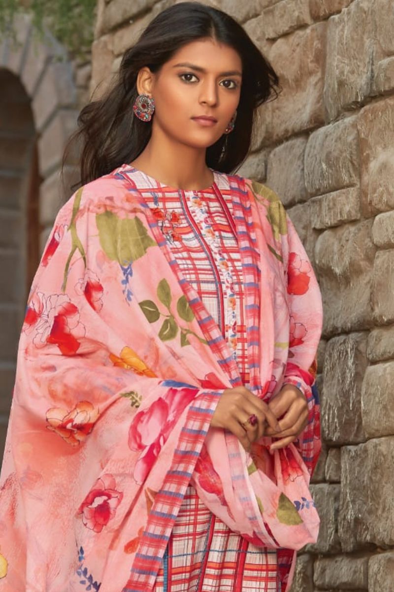 Sahiba Summer Checks Cambric Print With Embroidery & Cambric Digital Print Neck Sleeve Daman Patti Suit Salwar 352