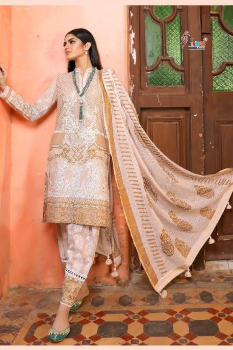 Shree Fabs Sana Safinaz Exclusive Collection Pure Cotton With Print Gold Foil and Embroidery Work Suit 5126
