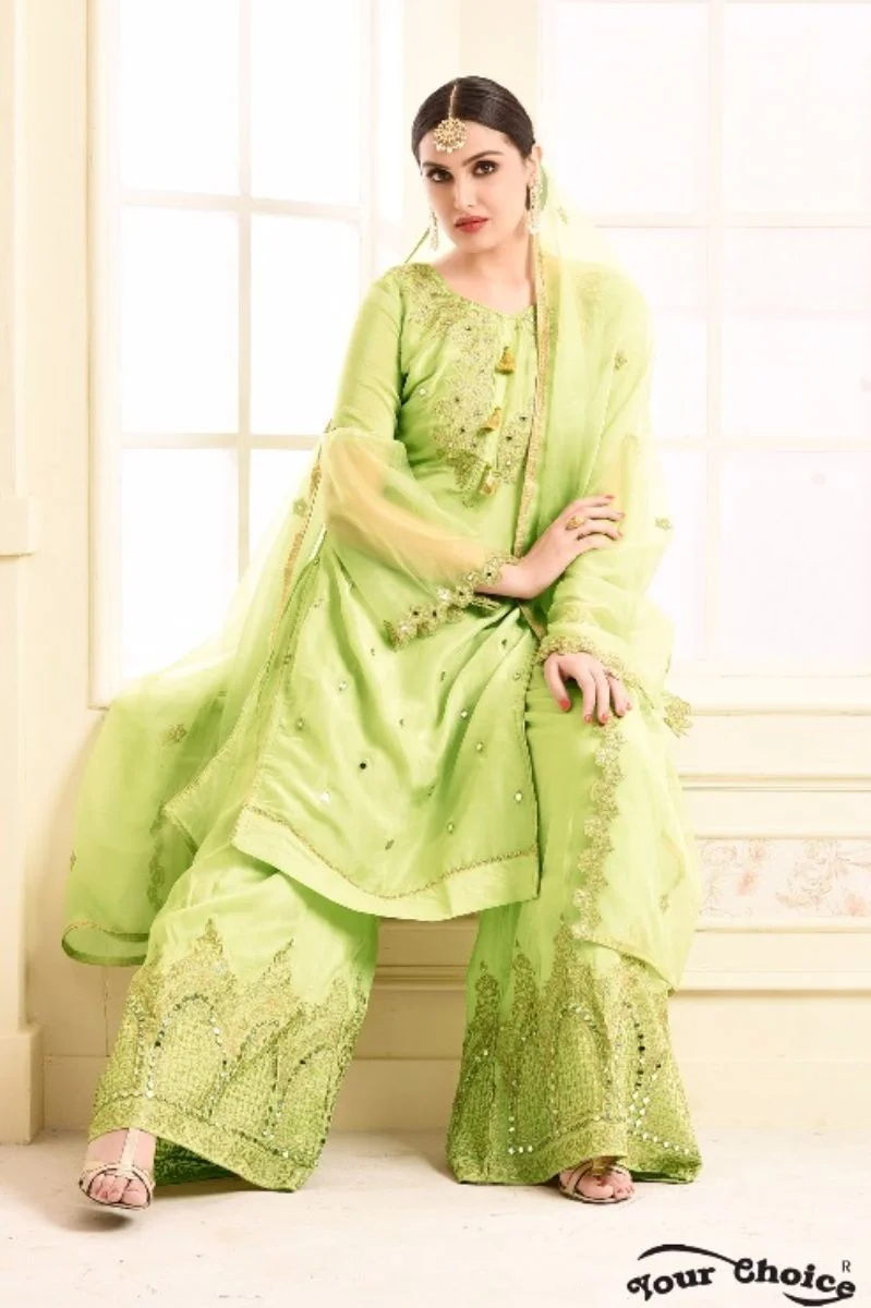 Your Choice Adaa Jam Silk Cotton Semi Stitched With Embroidery Work Plazo Suit 2954