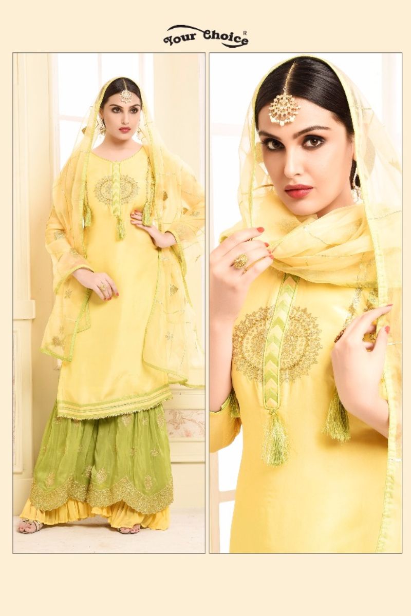 Your Choice Adaa Jam Silk Cotton Semi Stitched With Embroidery Work Plazo Suit 2956