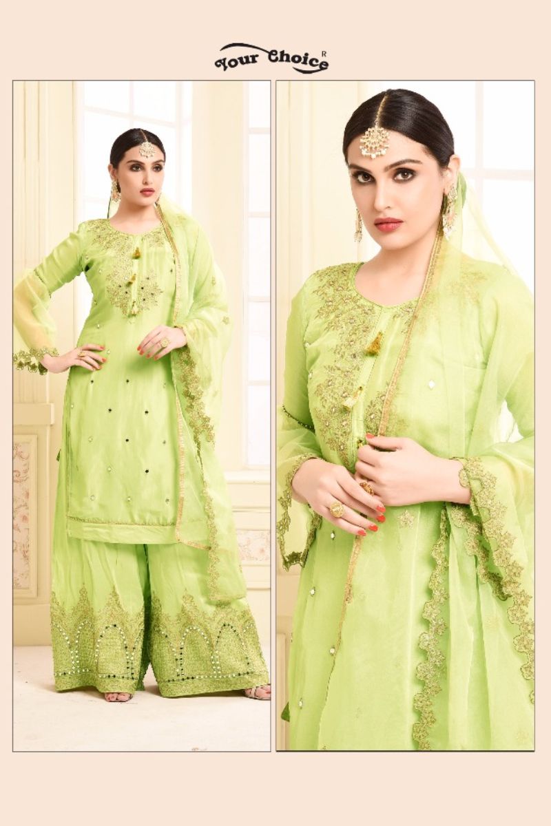 Your Choice Adaa Jam Silk Cotton Semi Stitched With Embroidery Work Plazo Suit 2954
