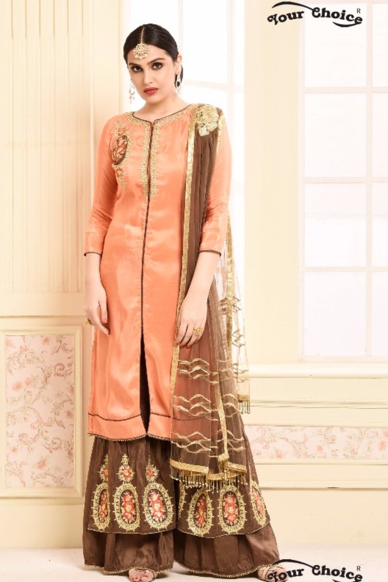 Your Choice Adaa Jam Silk Cotton Semi Stitched With Embroidery Work Plazo Suit 2955