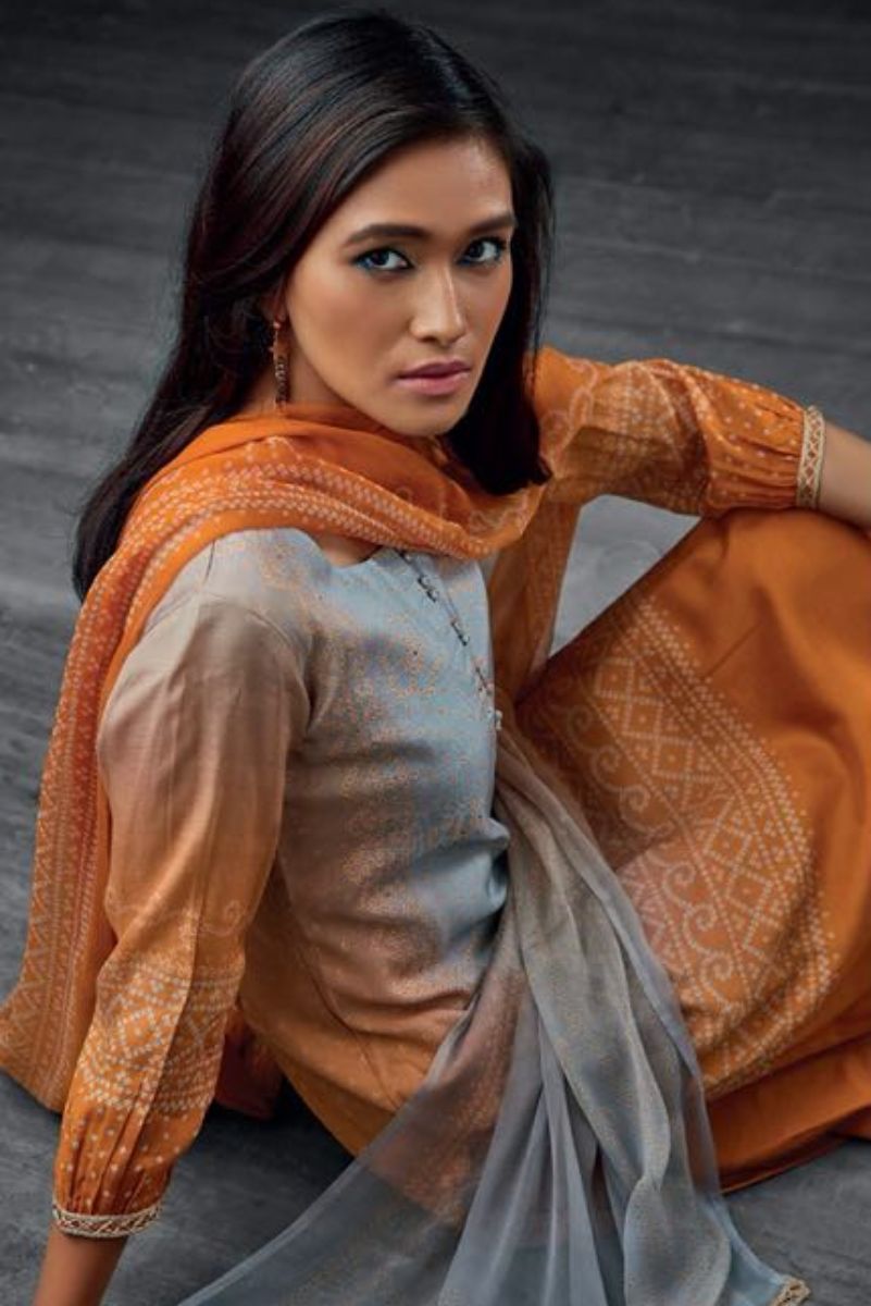 Ganga Fashions Scintilla Pure Muslin Printed With Jari Lace Salwar Suits 6207