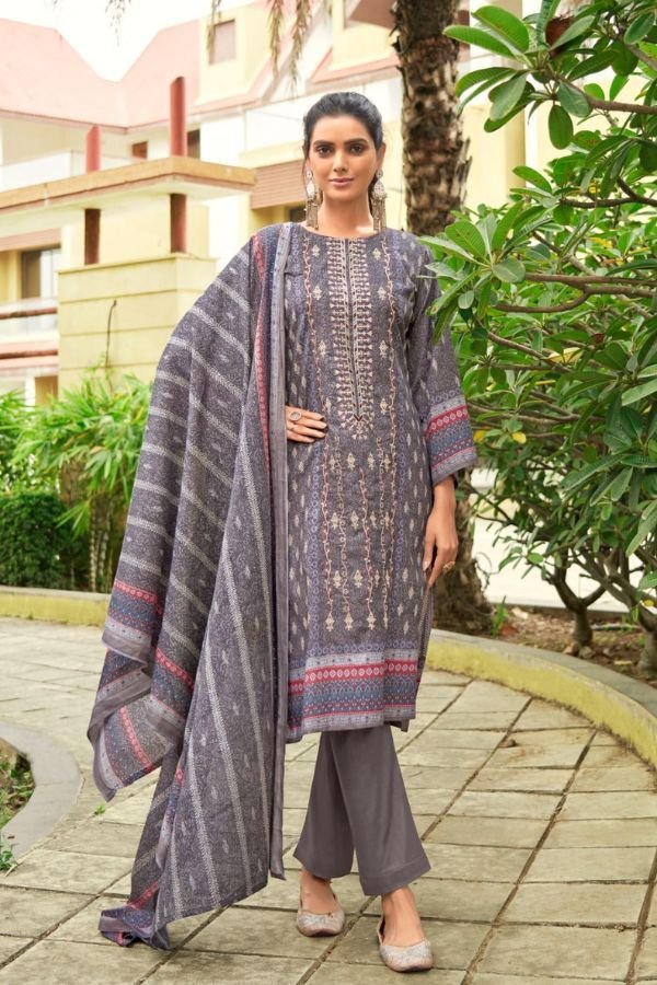 Ishaal Prints Embroidered 4 Lawn unstitched Salwar Suit 4001