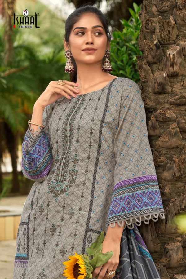Ishaal Prints Embroidered 4 Lawn unstitched Salwar Suit 4003