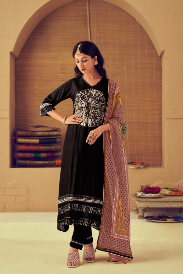 Jay Vijay Prints Anando Qiyara Pure Muslin Silk Handwork Suits 3110-D