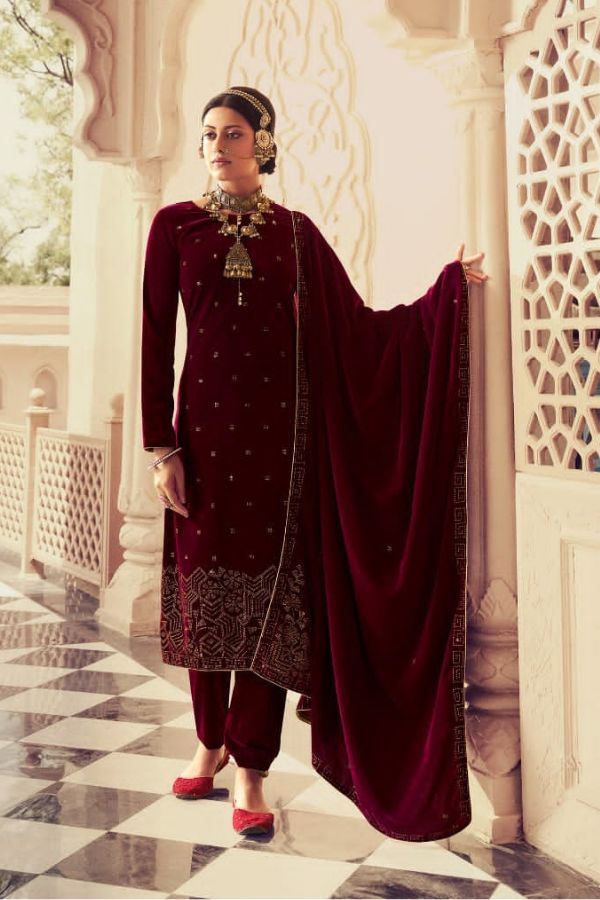 Kala Fashion Diamond Velvet With Swarovski work Winter Suit 1005
