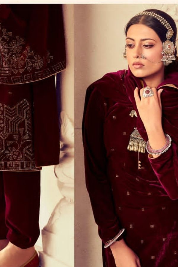 Kala Fashion Diamond Velvet With Swarovski work Winter Suits 1005