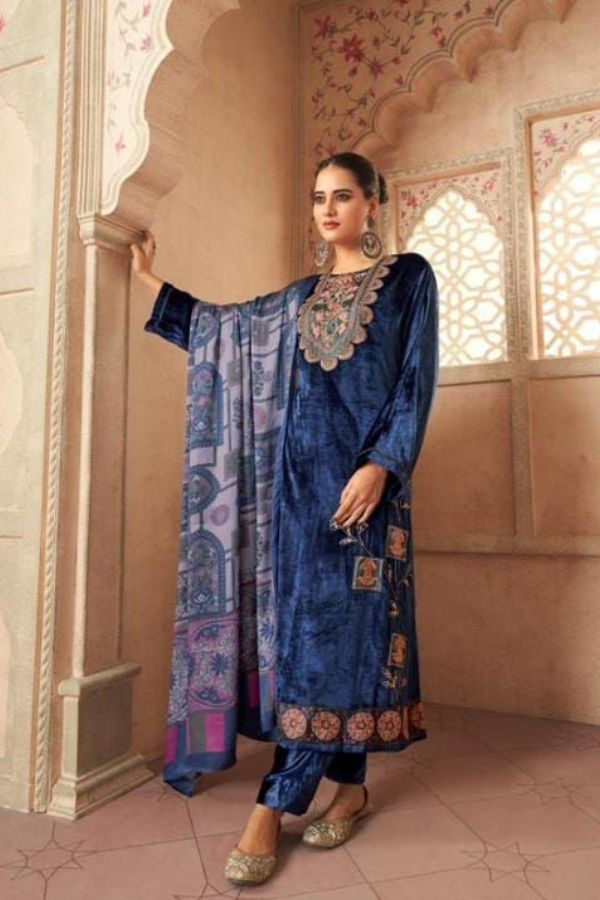 Sahiba Mughal Garden Velvet Handwork Winter Salwar Suit 780