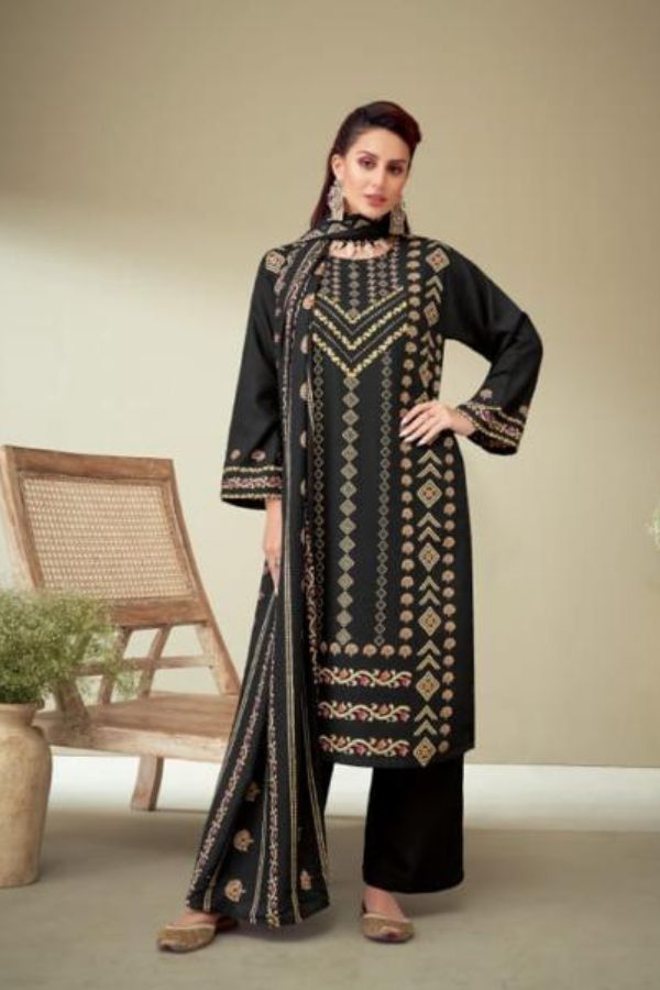Sahiba S-Nirukth Batik Butti Pashmina Winter Unstitched Salwar Suit 470