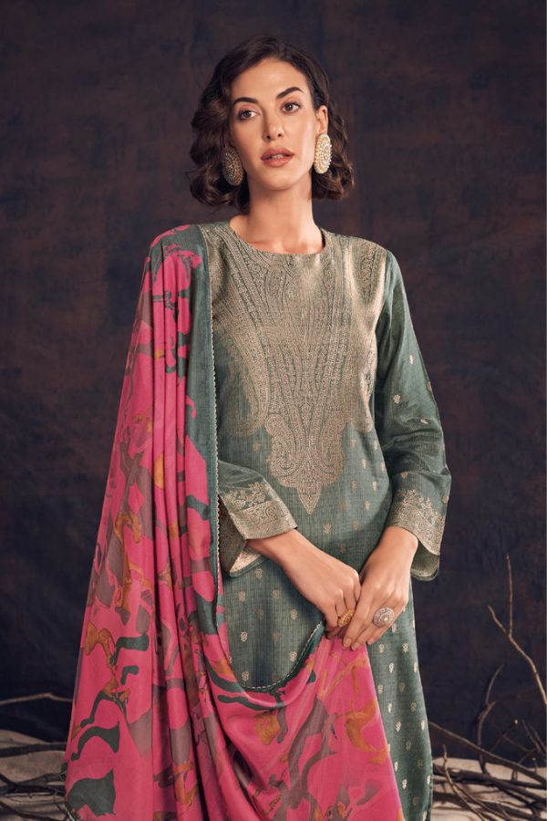 Omtex Kannan Muslin Jacquard Printed Ladies Salwar Suit 3481-C