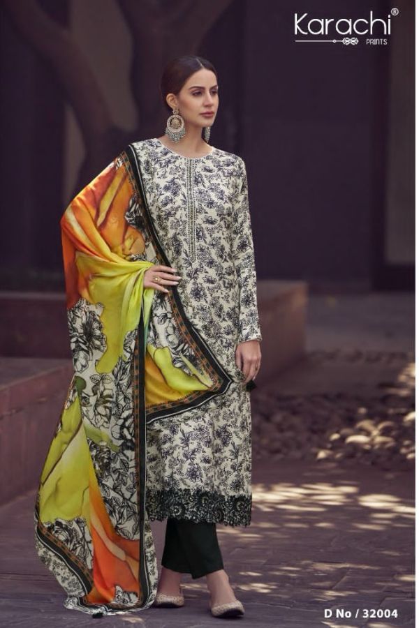 Kesar Karachi Kashida Lawn Printed Unstitched Suit 32004