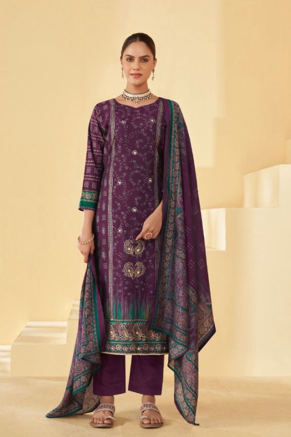 Kesar Karachi Raahi Muslin Silk Printed Unstitched Salwar Suit 29005