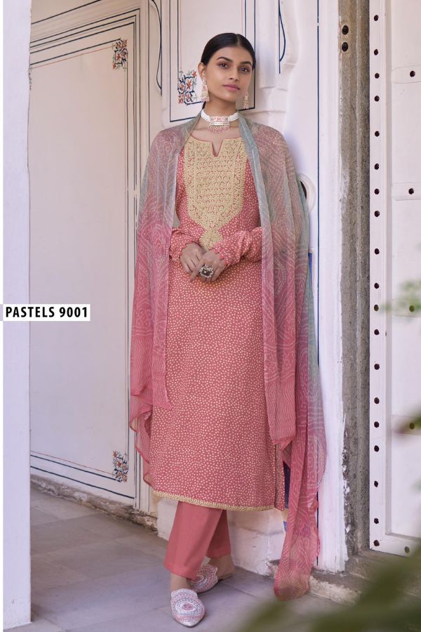 Mumtaz Arts Pastels Jam Satin Printed Ladies Salwar Suit 9001