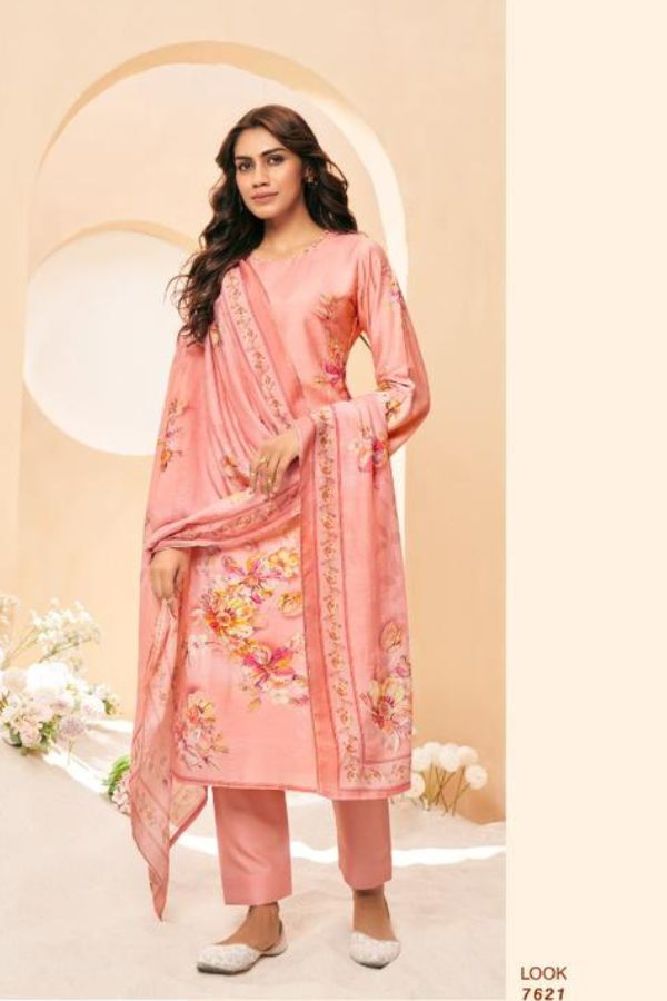 Rupali Fashion Rose Pastels Muslin Ladies Suit 7621