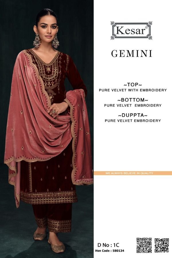 Kesar Karachi Gemini Velvet Winter Suit 1C