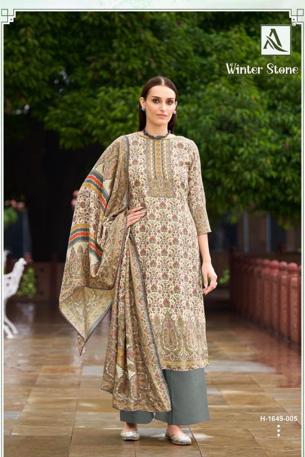 Alok Suits Winter Stone Pashmina Ladies Salwar Suits H 1649-005