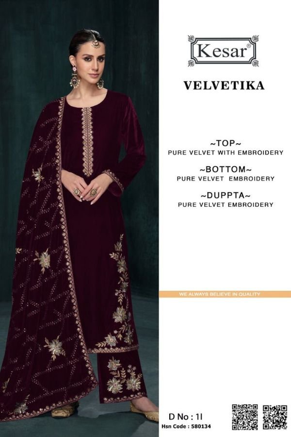 Kesar Karachi Velvetika Velvet Winter Suit 1I