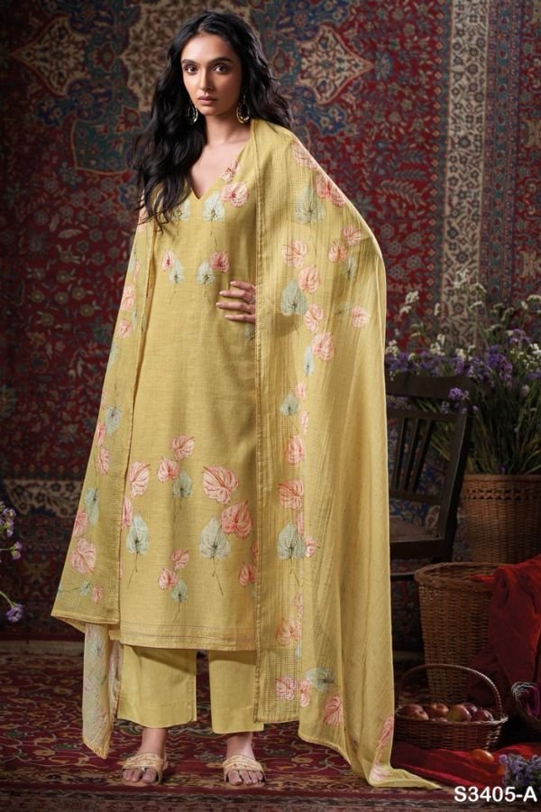 Ganga Fashions Cora S3405 Cotton Linen Printed Salwar Suit S3405-A