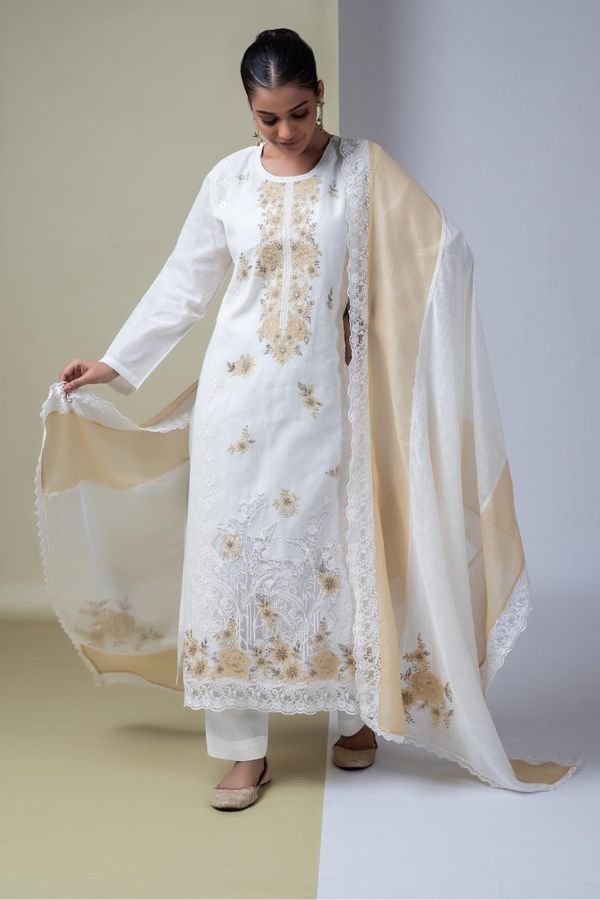 Naariti Freesqi Cotton Linen Embroidered Suit AGOG-02