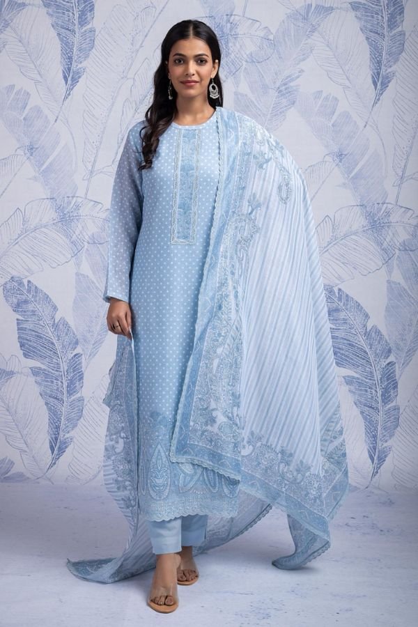 Naariti Sage Linen Printed Unstitched Suit AGOG-01