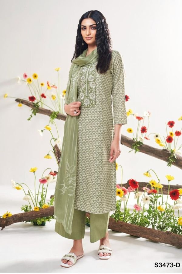 Ganga Fashion Gurnoor S3473 Cotton Embroidered Suits S3473-D