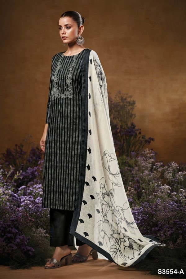 Ganga Fashion Lasca S3554 Cotton Embroidered Suits S3554-A