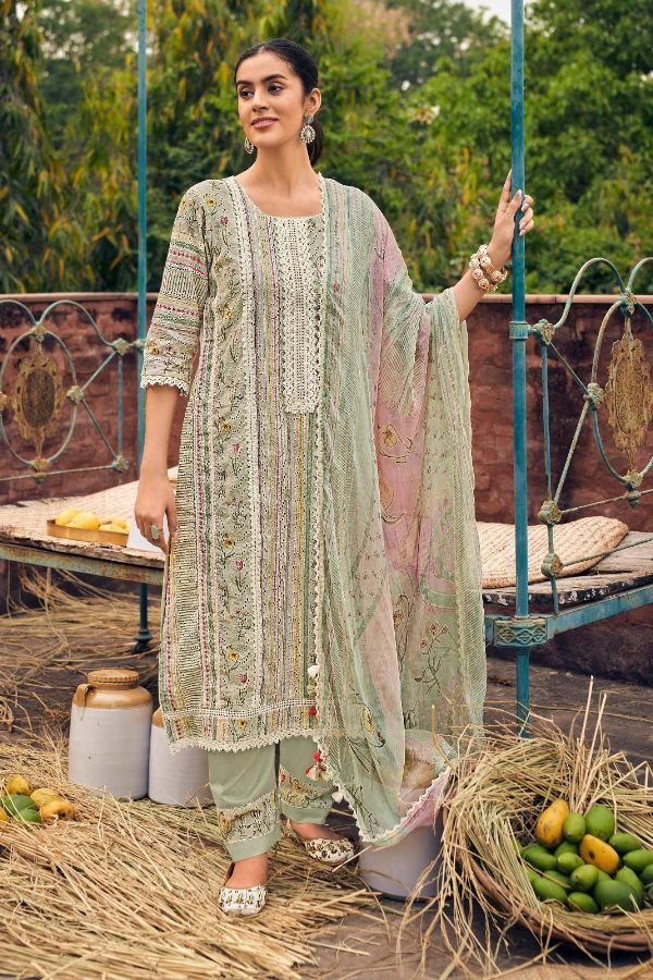 Jay Vijay Prints Aam Panna Cotton Unstitched Suit 10181