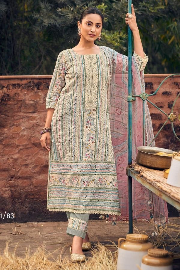 Jay Vijay Prints Aam Panna Cotton Unstitched Suit 10183