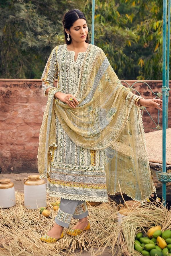 Jay Vijay Prints Aam Panna Cotton Unstitched Suit 10184