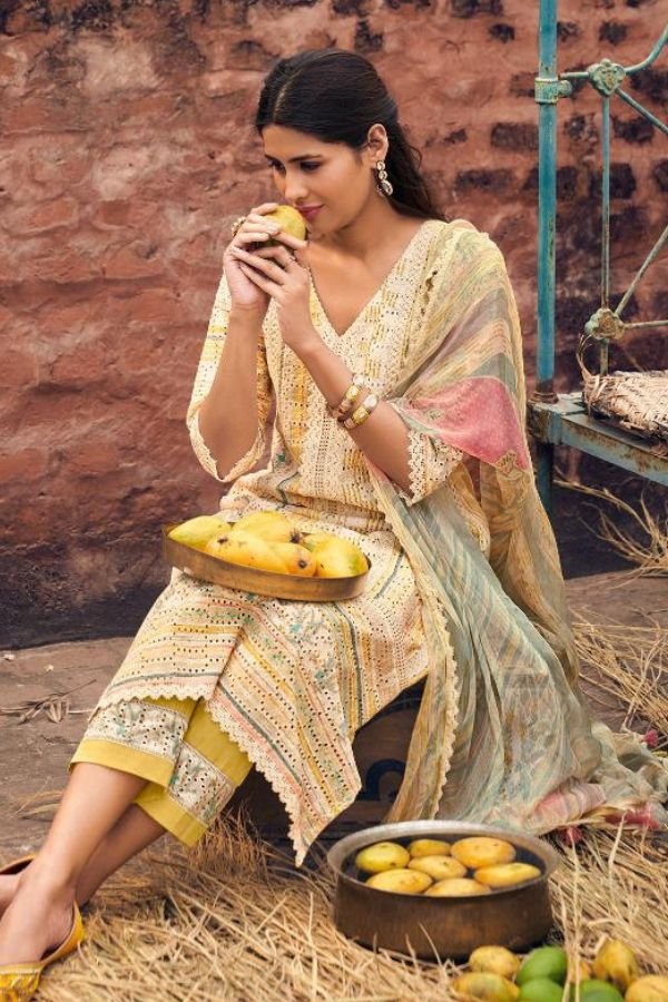 Jay Vijay Prints Aam Panna Cotton Unstitched Suit 10182