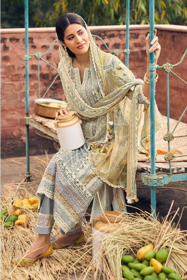 Jay Vijay Prints Aam Panna Cotton Unstitched Suit 10184
